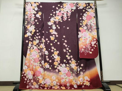 平和屋着物●豪華振袖　駒刺繍　草花文　暈し染め　銀彩　正絹　逸品　DABI9445ud