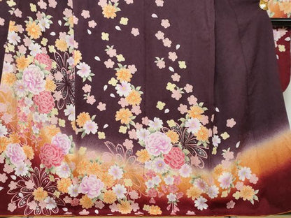 平和屋着物●豪華振袖　駒刺繍　草花文　暈し染め　銀彩　正絹　逸品　DABI9445ud