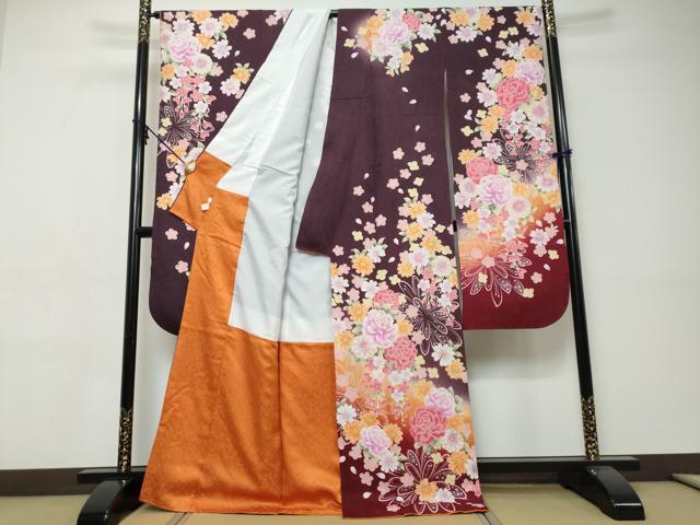 平和屋着物●豪華振袖　駒刺繍　草花文　暈し染め　銀彩　正絹　逸品　DABI9445ud