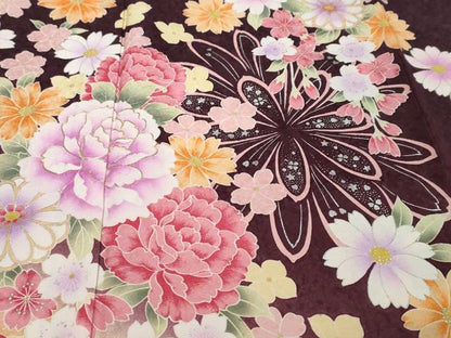 平和屋着物●豪華振袖　駒刺繍　草花文　暈し染め　銀彩　正絹　逸品　DABI9445ud