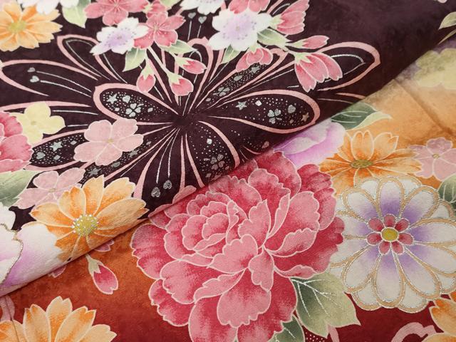 平和屋着物●豪華振袖　駒刺繍　草花文　暈し染め　銀彩　正絹　逸品　DABI9445ud