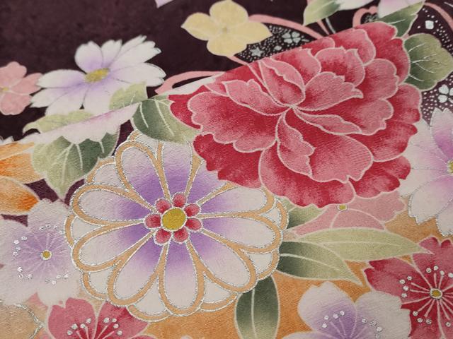平和屋着物●豪華振袖　駒刺繍　草花文　暈し染め　銀彩　正絹　逸品　DABI9445ud