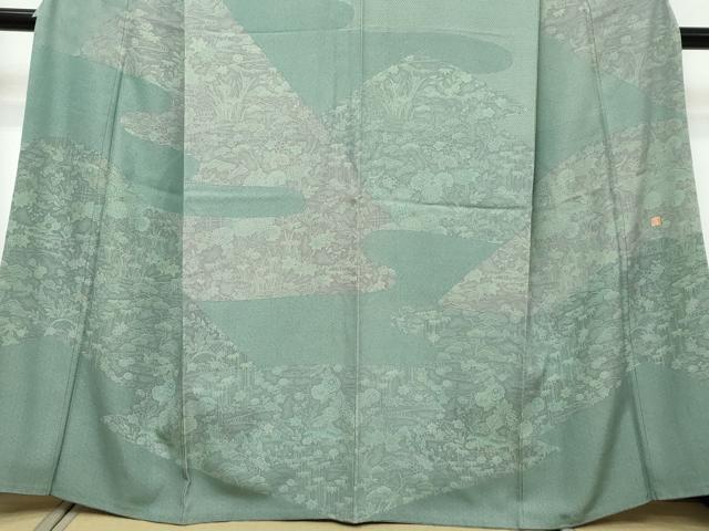 平和屋着物●人間国宝　初代六谷梅軒の息子　二代目　六谷梅軒(六谷博臣)江戸小紋　訪問着　流水草花文　正絹　逸品　DABI9446ud