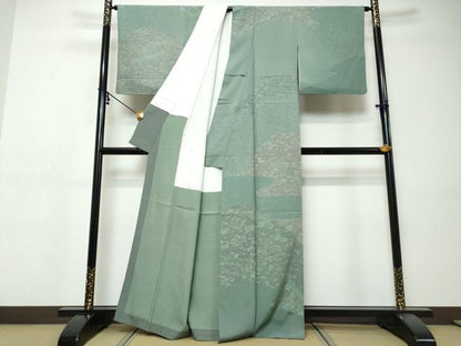 平和屋着物●人間国宝　初代六谷梅軒の息子　二代目　六谷梅軒(六谷博臣)江戸小紋　訪問着　流水草花文　正絹　逸品　DABI9446ud