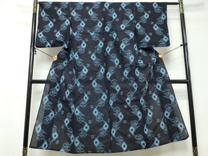 平和屋着物●久留米絣　単衣　抽象文様　綿　逸品　DABI9450ud