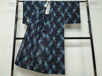 平和屋着物●久留米絣　単衣　抽象文様　綿　逸品　DABI9450ud