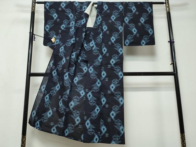 平和屋着物●久留米絣　単衣　抽象文様　綿　逸品　DABI9450ud