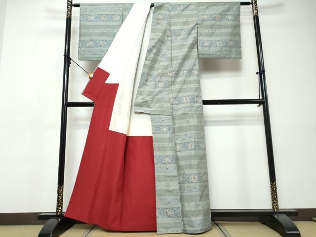 平和屋着物●本場大島紬　総絣　横段更紗花文　正絹　逸品　DABI9454ud