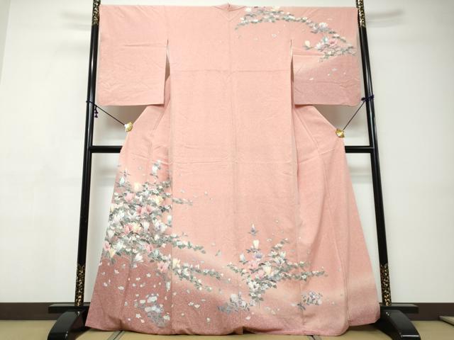 平和屋着物●訪問着　友禅　草花文　暈し染め　正絹　逸品　DABI9459ud