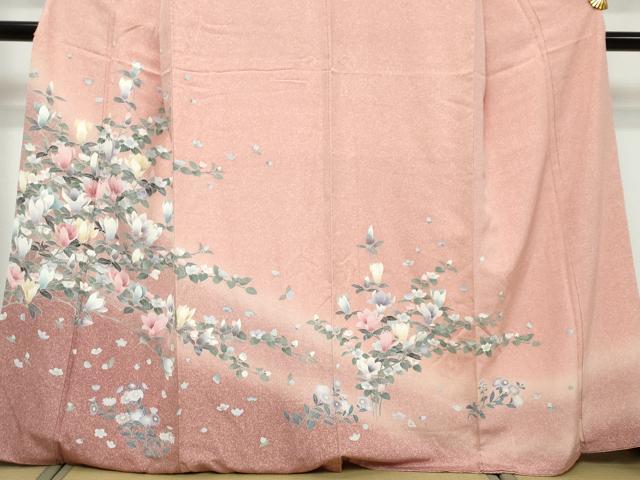 平和屋着物●訪問着　友禅　草花文　暈し染め　正絹　逸品　DABI9459ud