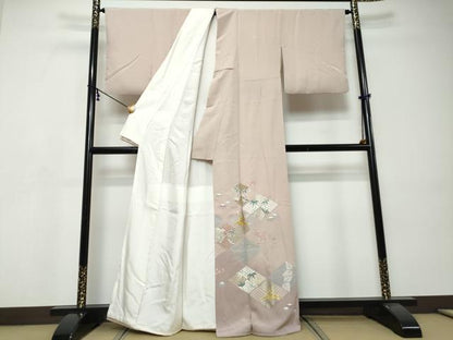 平和屋着物●豪華色留袖　駒刺繍　折り鶴草花文　金彩　正絹　逸品　DABI9466ud