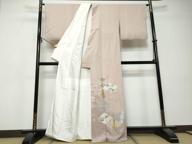 平和屋着物●豪華色留袖　駒刺繍　折り鶴草花文　金彩　正絹　逸品　DABI9466ud