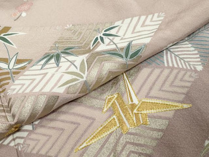 平和屋着物●豪華色留袖　駒刺繍　折り鶴草花文　金彩　正絹　逸品　DABI9466ud