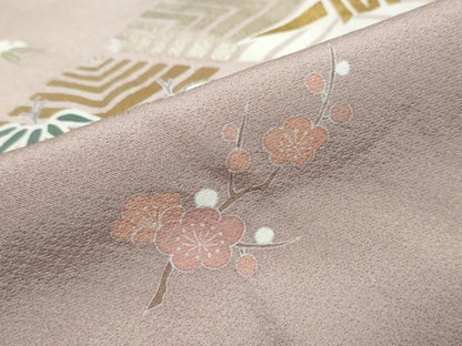 平和屋着物●豪華色留袖　駒刺繍　折り鶴草花文　金彩　正絹　逸品　DABI9466ud