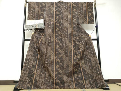 平和屋着物●伝統工芸士　岡田勇　紬　吉祥間道　証紙付き　ロング丈　正絹　逸品　DABI9467ud　