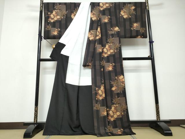 平和屋着物●上質な小紋　草花文　ロング丈　正絹　逸品　DABI9476ud