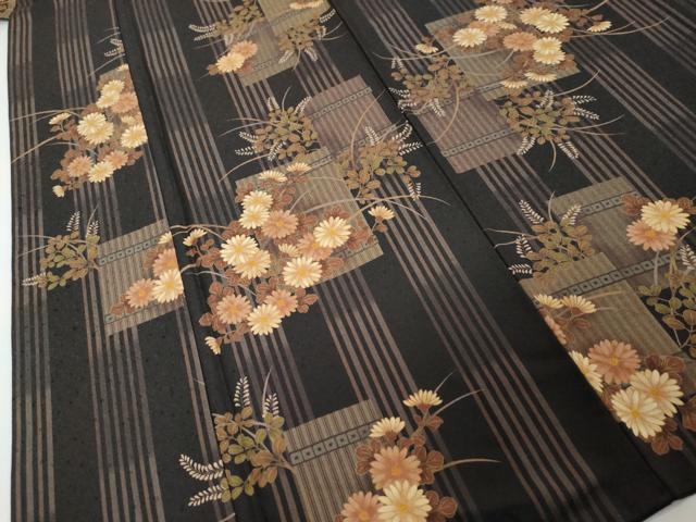 平和屋着物●上質な小紋　草花文　ロング丈　正絹　逸品　DABI9476ud