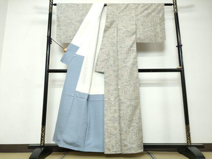 平和屋着物▼本場大島紬　流水草花文　小田急百貨店扱い　正絹　逸品　未使用　DABI9478ud