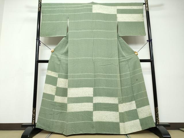 平和屋着物●訪問着　作家物　杢目絞り　横段文　正絹　逸品　DABI9482ud