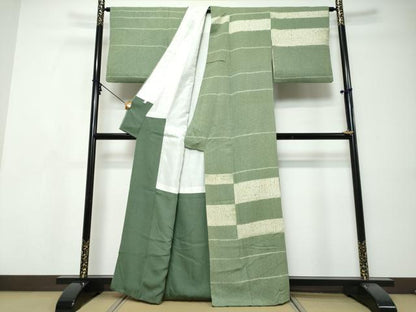平和屋着物●訪問着　作家物　杢目絞り　横段文　正絹　逸品　DABI9482ud