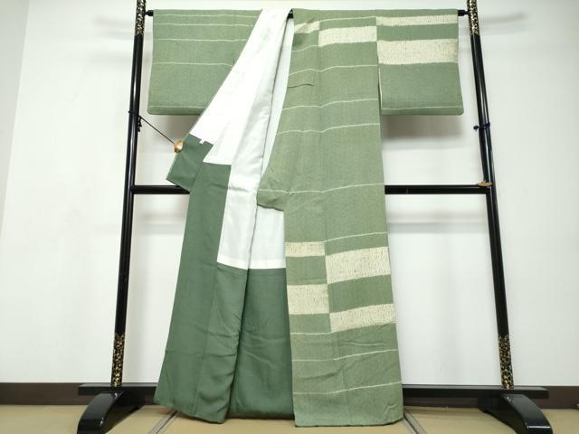 平和屋着物●訪問着　作家物　杢目絞り　横段文　正絹　逸品　DABI9482ud