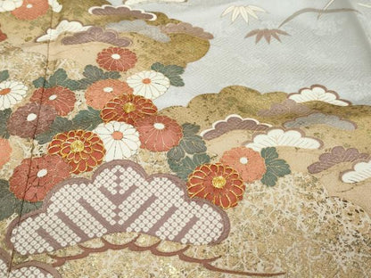 平和屋着物●訪問着　作家物　駒刺繍　雲取り吉祥草花文　金彩　正絹　逸品　DABI9483ud