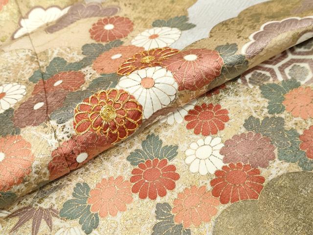 平和屋着物●訪問着　作家物　駒刺繍　雲取り吉祥草花文　金彩　正絹　逸品　DABI9483ud
