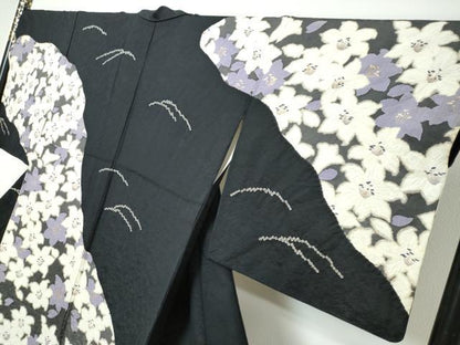 平和屋着物●訪問着　絞り　花尽くし文　黒地　金彩　正絹　逸品　DABI9484ud