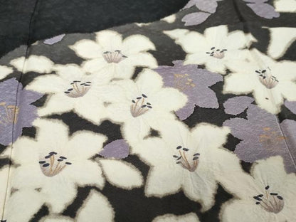 平和屋着物●訪問着　絞り　花尽くし文　黒地　金彩　正絹　逸品　DABI9484ud