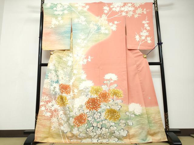 平和屋着物●人間国宝・羽田登喜男　訪問着　草花文　暈し染め　金彩　正絹　逸品　DABI9491ud