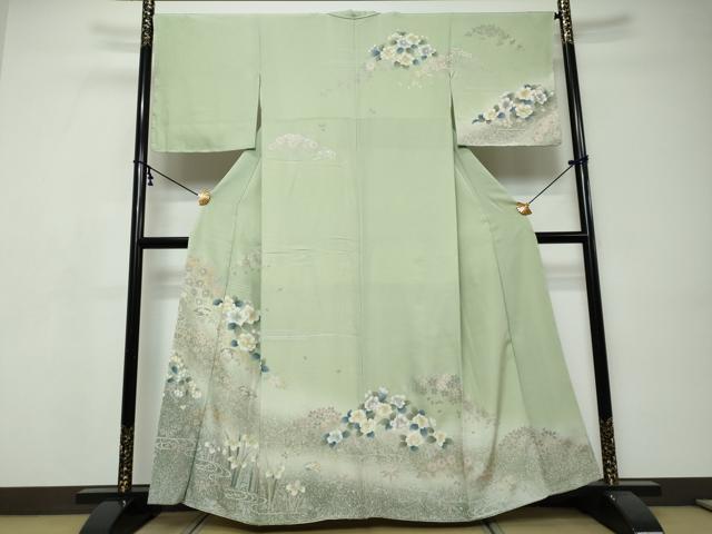 平和屋着物●訪問着　流水草花文　金彩　正絹　逸品　未使用　DABI9494ud