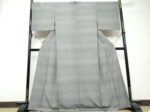 平和屋着物●江戸小紋　よろけ縞　鉄紺色×灰青色　正絹　逸品　DABI9495ud