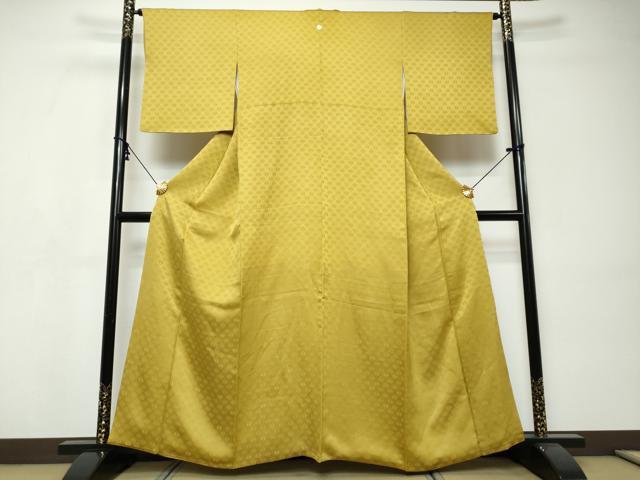 平和屋着物●創業460年・千總　色無地　抽象地紋　芥子色　さが美扱い　正絹　逸品　DABI9501ud
