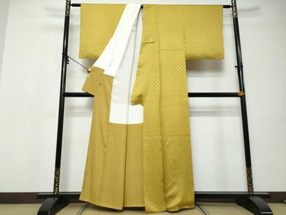 平和屋着物●創業460年・千總　色無地　抽象地紋　芥子色　さが美扱い　正絹　逸品　DABI9501ud