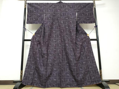 平和屋着物●結城紬　80亀甲　動物格子文　正絹　逸品　DABI9502ud