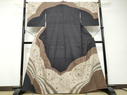 平和屋着物●訪問着　紬地　杢目絞り　抽象文様　正絹　逸品　DABI9506ud