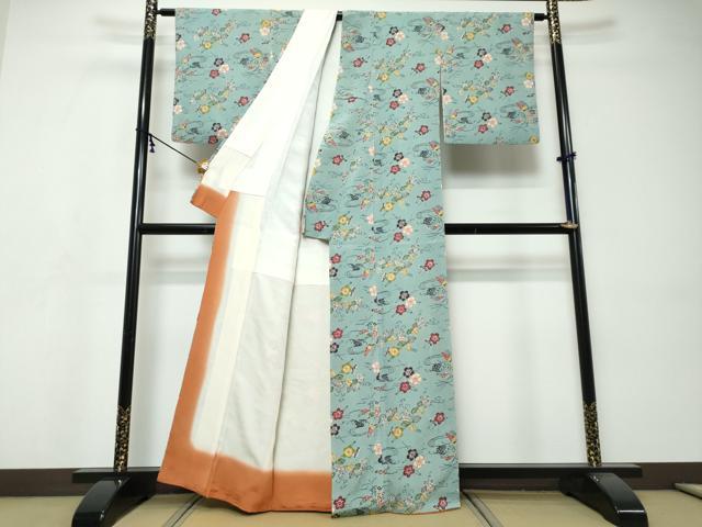 平和屋着物●人間国宝 芹沢圭介一番弟子　下平清人　紅型　小紋　草花文　鬼しぼ縮緬　反端付き　正絹　逸品　DABI9517ud