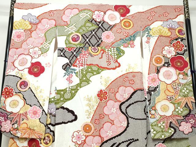 平和屋着物●中国三大刺繍　相良刺繍　振袖　駒刺繍　吉祥草花文　金彩　正絹　逸品　DABI9520ud
