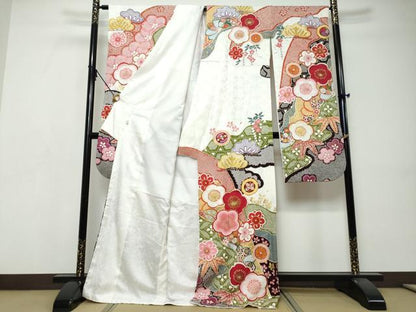 平和屋着物●中国三大刺繍　相良刺繍　振袖　駒刺繍　吉祥草花文　金彩　正絹　逸品　DABI9520ud
