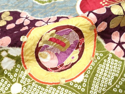 平和屋着物●中国三大刺繍　相良刺繍　振袖　駒刺繍　吉祥草花文　金彩　正絹　逸品　DABI9520ud