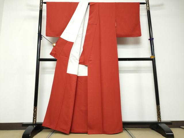 平和屋着物●上質な色無地　紅赤色　正絹　逸品　DABI9522ud