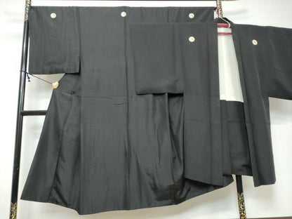 平和屋着物●男性　黒紋付　長羽織セット　正絹　逸品　DABI9528ud