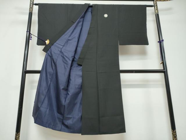 平和屋着物●男性　黒紋付　長羽織セット　羽裏：風景文　正絹　逸品　未使用　DABI9530ud
