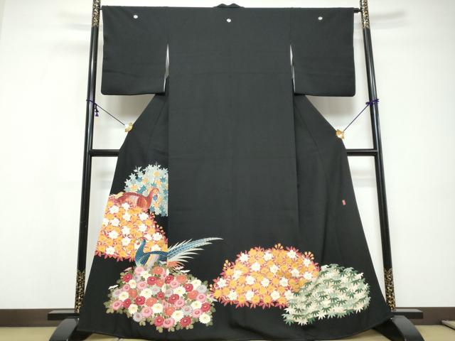 平和屋着物●豪華黒留袖　友禅　作家物　花鳥文　金彩　正絹　逸品　DABI9531ud