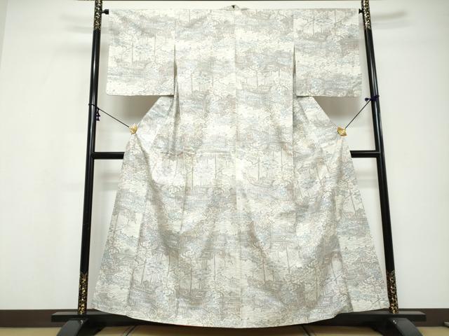 平和屋着物●上質な紬　雲取り風景文　南蛮船　正絹　逸品　DABI9533ud