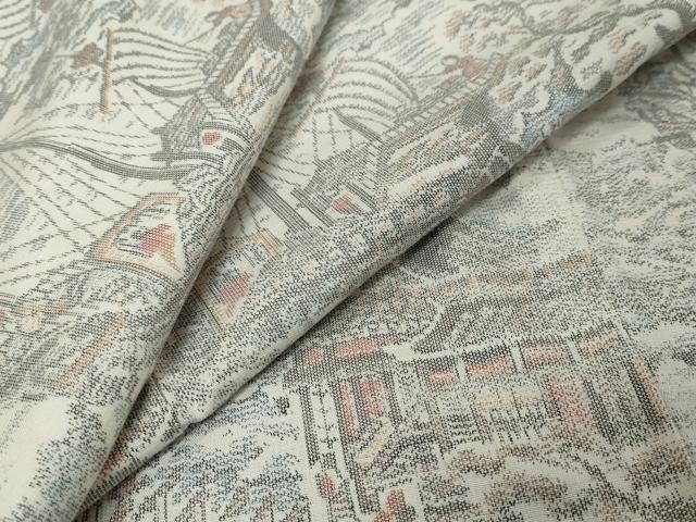 平和屋着物●上質な紬　雲取り風景文　南蛮船　正絹　逸品　DABI9533ud