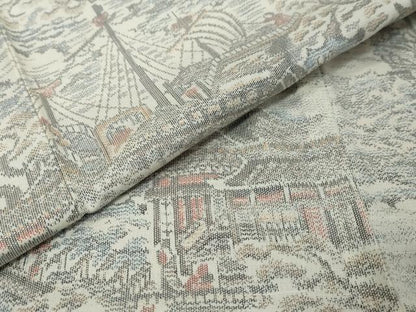 平和屋着物●上質な紬　雲取り風景文　南蛮船　正絹　逸品　DABI9533ud