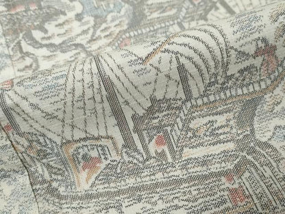 平和屋着物●上質な紬　雲取り風景文　南蛮船　正絹　逸品　DABI9533ud