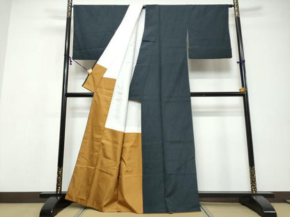 平和屋着物●本塩沢　110亀甲　変わり縞　正絹　逸品　DABI9536ud