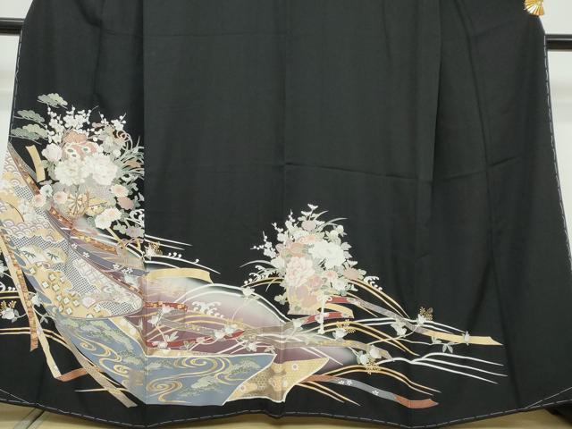 平和屋着物●豪華黒留袖　駒刺繍　花車文　暈し染め　金彩　正絹　逸品　未使用　DABI9537ud